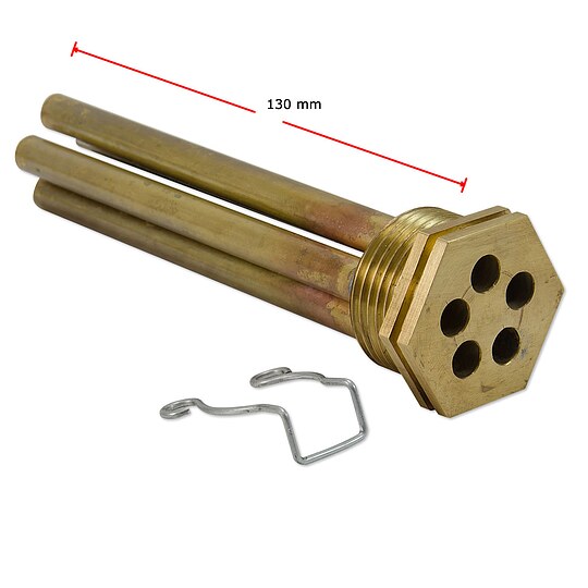 Bild 2 - WOLF Messing-Tauchhülse 1'' für 5 Temperatur-Fühler - Tauchrohr-Innen-Ø 7 mm - L 130 mm - mit Halteklammer