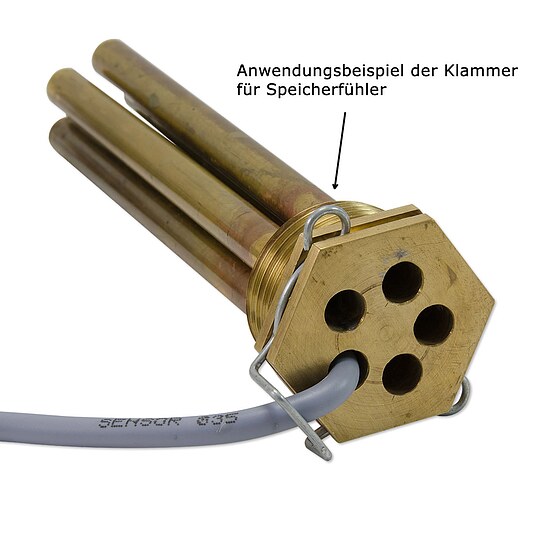 Bild 3 - WOLF Messing-Tauchhülse 1'' für 5 Temperatur-Fühler - Tauchrohr-Innen-Ø 7 mm - L 130 mm - mit Halteklammer