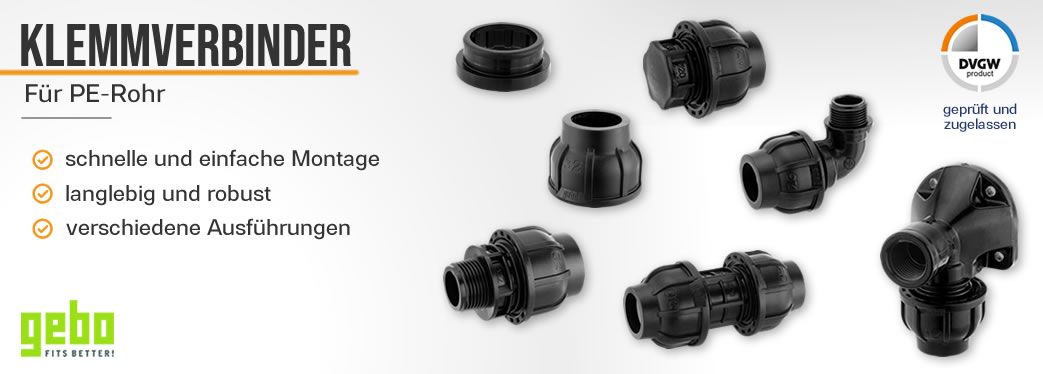 PE Fittinge / Klemmverbinder fr PE-Rohr in GEBO Qualitt