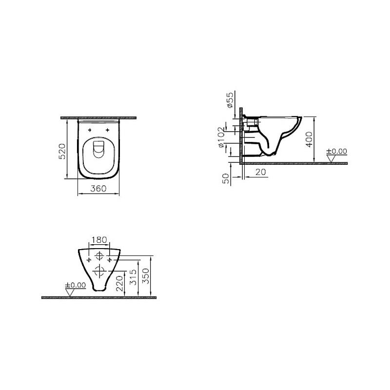 WC Sospeso Rotondo Balterley Vision – Porcellana Vetrificata, 410x370x520 Mm