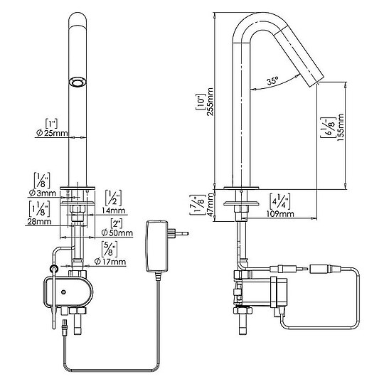 Bild 2 - Waschtischarmatur Benkiser Sintra, Ausladung 109 mm, IR-Sensor, Netzbetrieb, chrom - 1995263