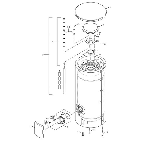 Bild 3 - BOSCH Vorwärmspeicher STORA W 400-5 SP 1 C, 400 L, zylindrisch, silber - 1835 x 670 mm - 7735501001