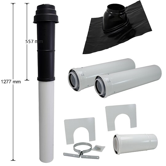 Bild 2 - Buderus Abgaspaket DO - schwarz -  80/125 mm - mit Ziegel und 2 x 1 m Steigrohr - 7736614902