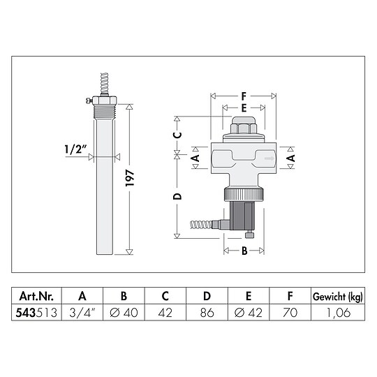 Bild 2 - Thermische Ablaufsicherung 543 von Caleffi - 2 x 3/4'' IG - max. 10 bar - Einstellung 98°C - 543503