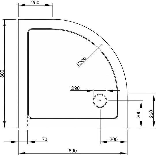 Bild 2 - Combia Duschtasse Viertelkreis flach aus Mineral-Colorat, weiß - 80 x 80 x 3,5 cm