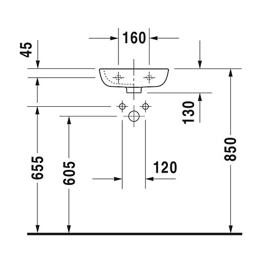 Bild 4 - Handwaschbecken Duravit D-Code 360 mm, mit �berlauf, 1 Hahnloch rechts, wei� - 0705360008