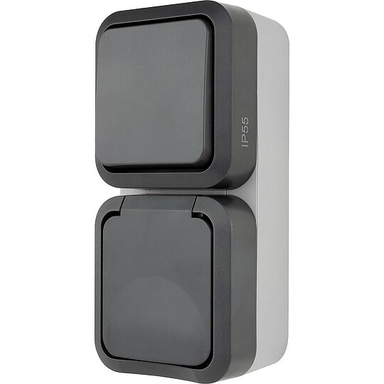 Bild 3 - AquaStorm Kombination Aus-/Wechselschalter mit Steckdose senkr. Aufputz grau - 162 x 75 x 60 mm