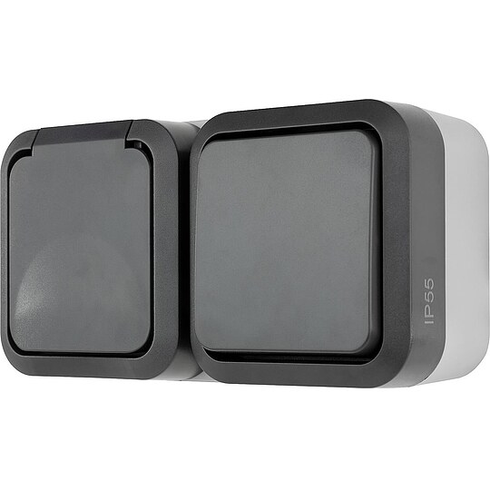 Bild 3 - AquaStorm Kombination Aus-/Wechselschalter mit Steckdose waagr. Aufputz grau - 81 x 152 x 60 mm