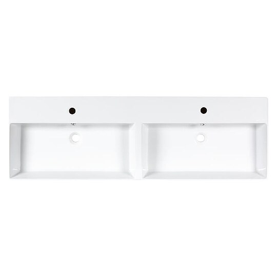 Bild 2 - Doppelwaschtisch Elayla 1410 x 130 x 460 mm, 2 Hahnlöcher und 2 Überläufe, Keramik, weiß - 93 054 51
