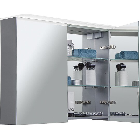 Bild 2 - Spiegelschrank Blanda Alu-Optik, 2 Türen, 600 x 650 x 165 mm - 93 142 91