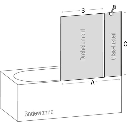 Bild 2 - Badewannenaufsatz Eloa 2.0 1190-1205 x 1400 mm, 6 mm Glas ETC 1 Drehteil + Fixteil - 93 177 66