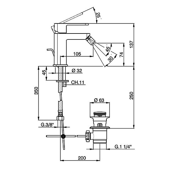 Bild 3 - Bidetmischer Dokos, Ausladung 105 mm, chrom - 93 720 78