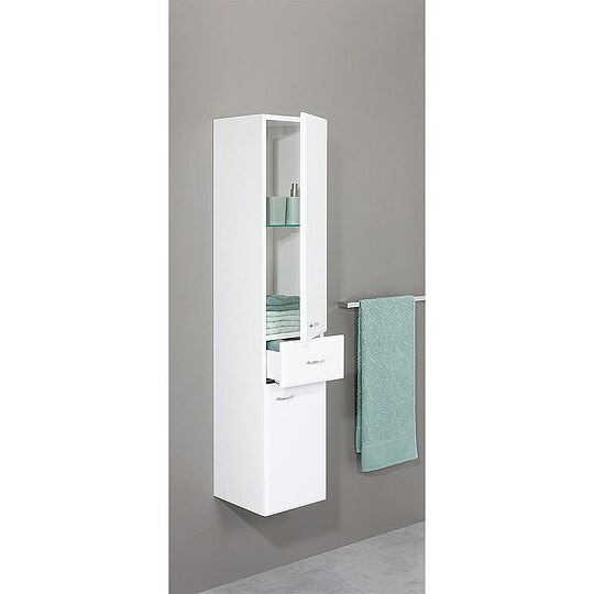 Bild 2 - Hochschrank Serie MAC, 2 Tren, 1 Auszug, wei hochglanz, Anschlag links, 300 x 1440 x 320 mm - 93 914 06
