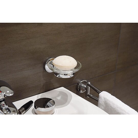 Bild 2 - Seifenschale Eight mit Wandhalter, Messing verchromt, Glas klar - 93 920 16