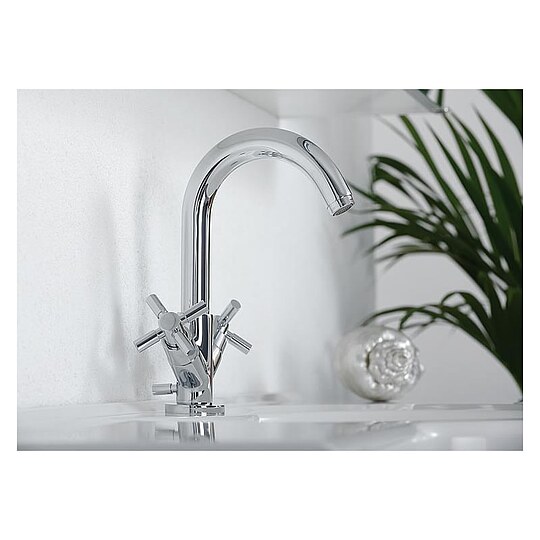 Bild 2 - Zweigriff-Waschtischmischer Comi, Ausladung 138 mm, mit Zugstange, chrom - 93 921 99