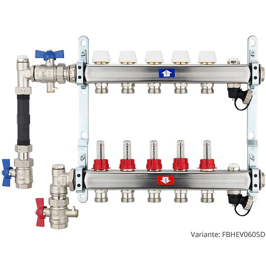 Bild 5 - Fußbodenheizungsverteiler aus Edelstahl mit Topmeter für 5 Heizkreise - ohne Anschlussset