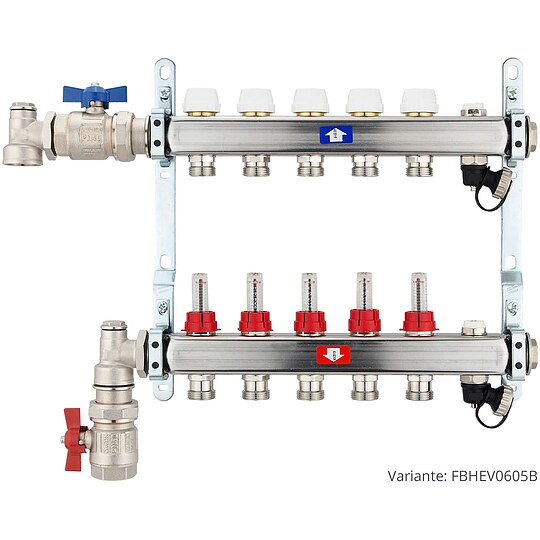 Bild 3 - Fubodenheizungsverteiler aus Edelstahl mit Topmeter fr 5 Heizkreise - ohne Anschlussset