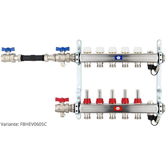 Bild 4 - Fubodenheizungsverteiler aus Edelstahl mit Topmeter fr 5 Heizkreise - ohne Anschlussset