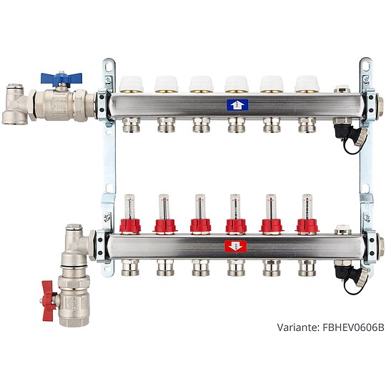 Bild 3 - Fubodenheizungsverteiler aus Edelstahl mit Topmeter fr 6 Heizkreise - ohne Anschlussset