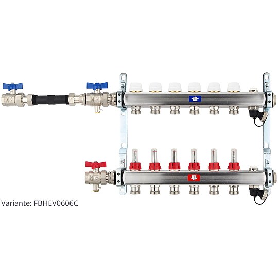 Bild 4 - Fubodenheizungsverteiler aus Edelstahl mit Topmeter fr 6 Heizkreise - ohne Anschlussset