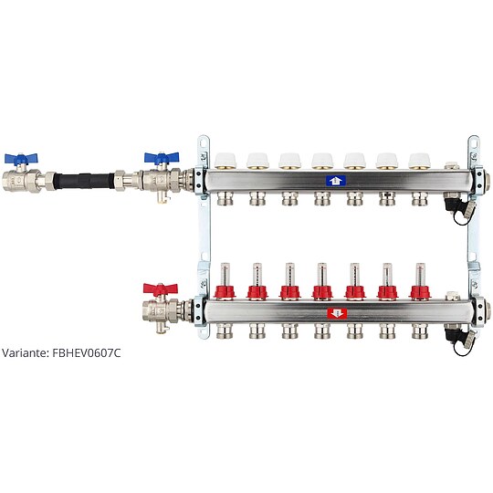 Bild 4 - Fußbodenheizungsverteiler aus Edelstahl mit Topmeter für 7 Heizkreise - ohne Anschlussset