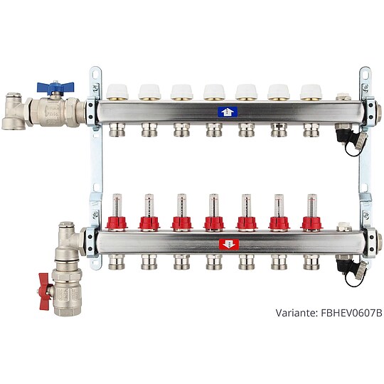 Bild 3 - Fubodenheizungsverteiler aus Edelstahl mit Topmeter fr 7 Heizkreise - ohne Anschlussset