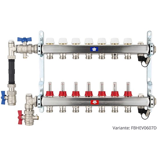 Bild 5 - Fubodenheizungsverteiler aus Edelstahl mit Topmeter fr 7 Heizkreise - ohne Anschlussset