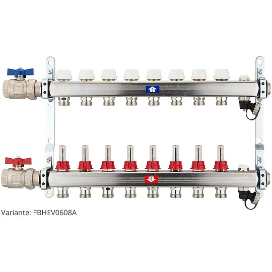 Bild 2 - Fubodenheizungsverteiler aus Edelstahl mit Topmeter fr 8 Heizkreise - ohne Anschlussset