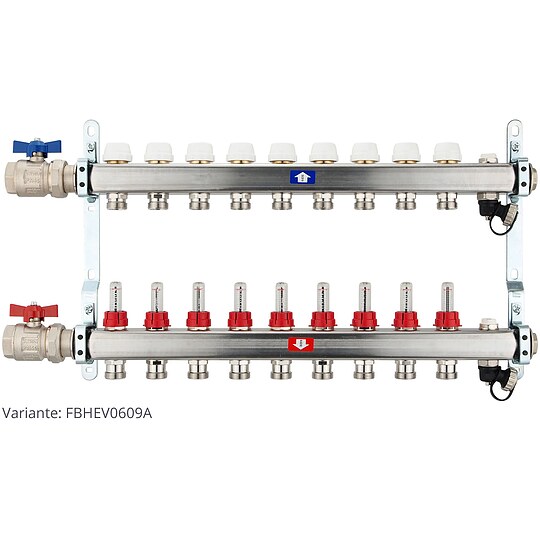 Bild 2 - Fubodenheizungsverteiler aus Edelstahl mit Topmeter fr 9 Heizkreise - ohne Anschlussset