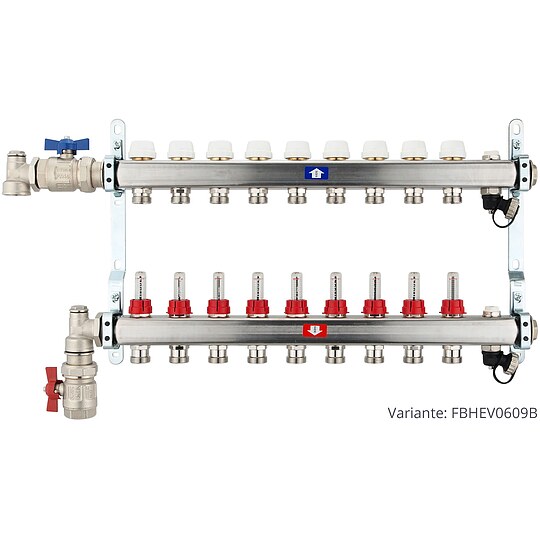 Bild 3 - Fubodenheizungsverteiler aus Edelstahl mit Topmeter fr 9 Heizkreise - ohne Anschlussset