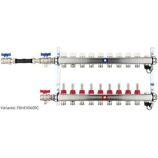 Bild 4 - Fubodenheizungsverteiler aus Edelstahl mit Topmeter fr 9 Heizkreise - ohne Anschlussset