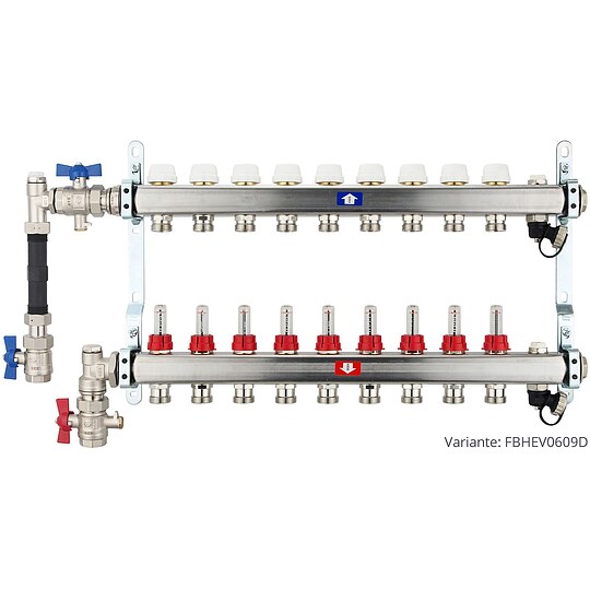 Bild 5 - Fubodenheizungsverteiler aus Edelstahl mit Topmeter fr 9 Heizkreise - ohne Anschlussset
