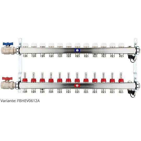 Bild 2 - Fußbodenheizungsverteiler aus Edelstahl mit Topmeter für 12 Heizkreise - ohne Anschlussset