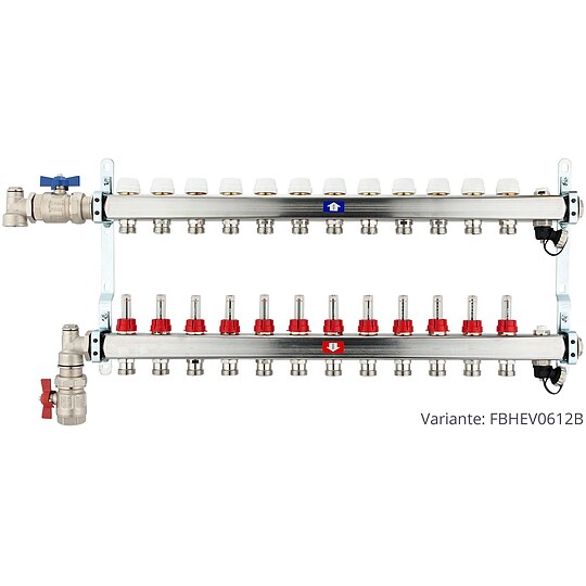 Bild 3 - Fußbodenheizungsverteiler aus Edelstahl mit Topmeter für 12 Heizkreise - ohne Anschlussset