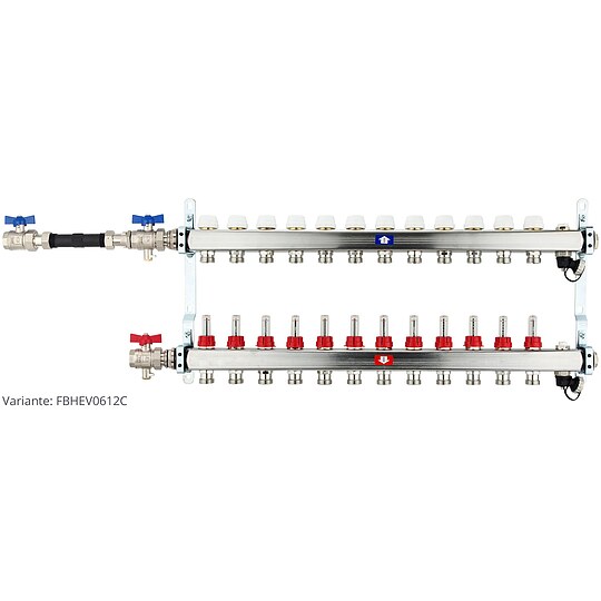 Bild 4 - Fußbodenheizungsverteiler aus Edelstahl mit Topmeter für 12 Heizkreise - ohne Anschlussset