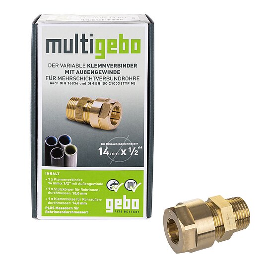 Bild 2 - Multigebo Messing-Klemmverbinder mit Auengewinde - 14 mm x 1/2'' AG - 14.320.00.14KIT