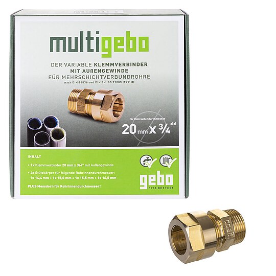 Bild 2 - Multigebo Messing-Klemmverbinder mit Auengewinde - 20 mm x 3/4'' AG - 14.320.00.20KIT