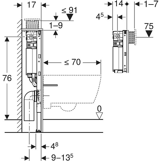 Bild 3 - Geberit Duofix Element für Wand-WC, Höhe 82 cm, mit OMEGA UP-Spülkasten - 111003002