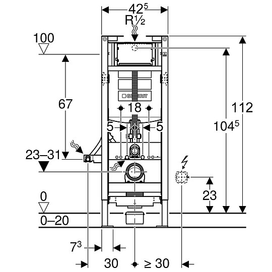 Bild 2 - Duofix WC-Element von Geberit, 112 cm, mit SIGMA Unterputz-Splkasten, hhenverstellbar - 111396005