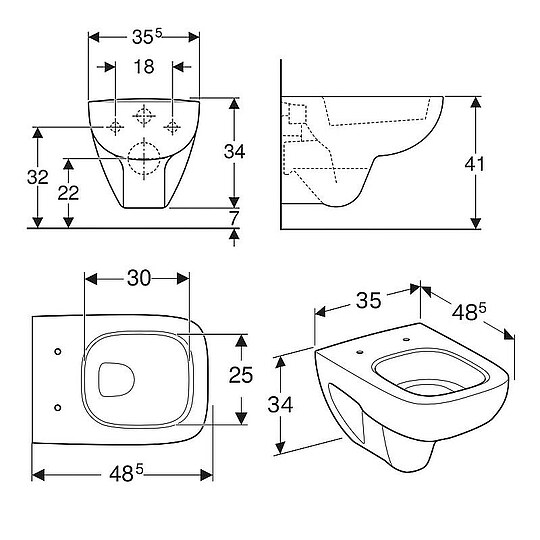 Bild 3 - Wand-Tiefspül-WC Geberit Renova Compact Square 355 x 340 x 485 mm, weiß - 206145000