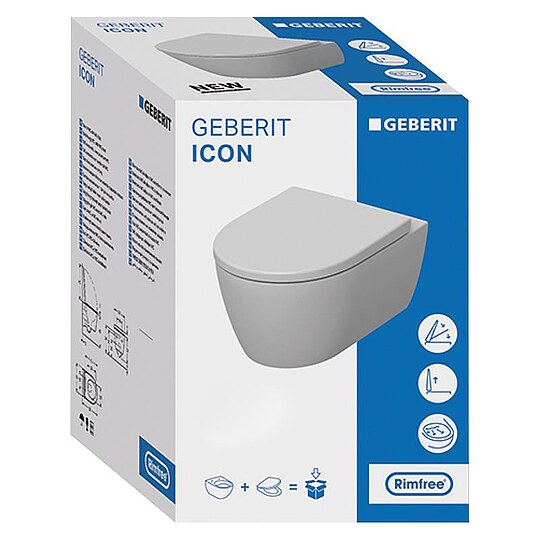 Bild 2 - Combi-Pack Geberit iCon Wand-Tiefspül-WC, spülrandlos & WC-Sitz Softclose, QuickRelease, weiß - 501664001