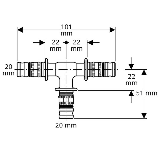 Bild 2 - GEBERIT Mepla Press-T-Stück 20 x 2,5 mm - 20 x 2,5 mm - 20 x 2,5 mm - 622.310.00.5