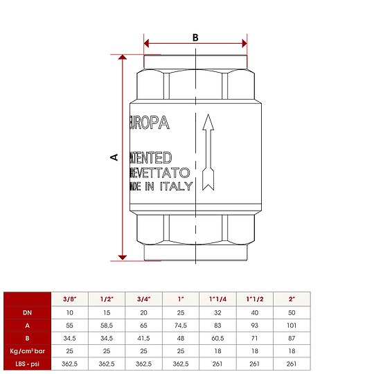 Bild 2 - Messing-Universal-Rückschlagventil EUROPA® DN 40 - 1 1/2'' IG x 1 1/2'' IG