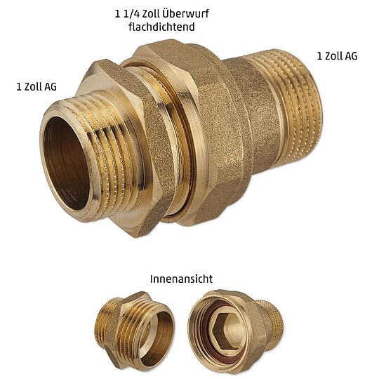 Bild 2 - Messing Gewindefitting-Verschraubung 1'' AG x 1'' AG - flachdichtend