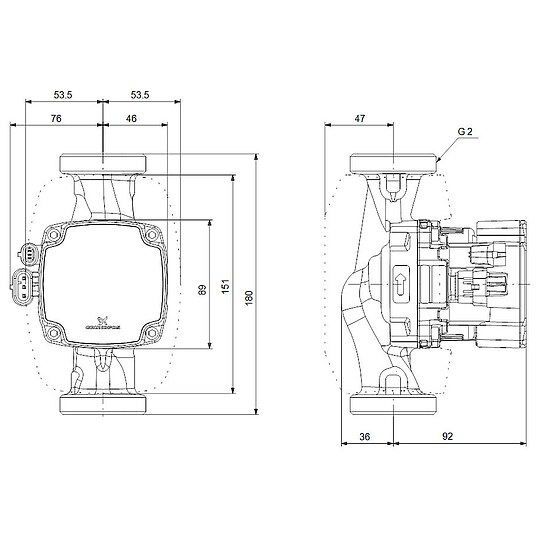 Bild 3 - Grundfos ALPHA 2 GO 32-60 - Hocheffizienz-Umwälzpumpe mit Dämmschale - Baulänge 180 mm - Gewinde 2'' - 93074238
