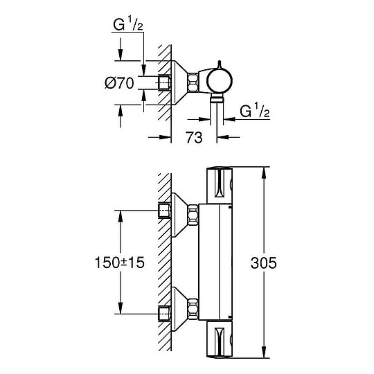 Bild 2 - Aufputz-Brausethermostat Grohe Grohtherm 800, Ausladung 73 mm, matte black - 1022022430