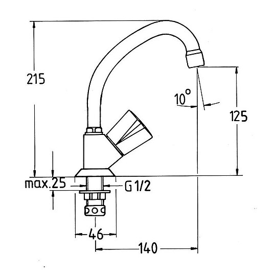 Bild 2 - Standventil (Kaltwasser) Grohe Costa, Ausladung 136 mm schwenkbar, chrom - 20393001