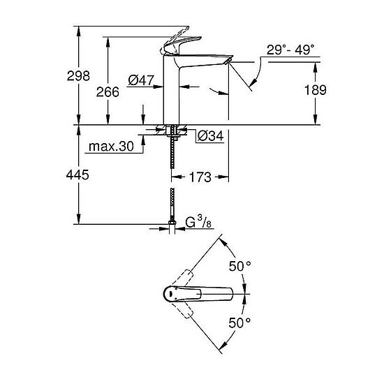 Bild 2 - Waschtischmischer Grohe Eurosmart XL-Size, Ausladung 173 mm, chrom - 23971003