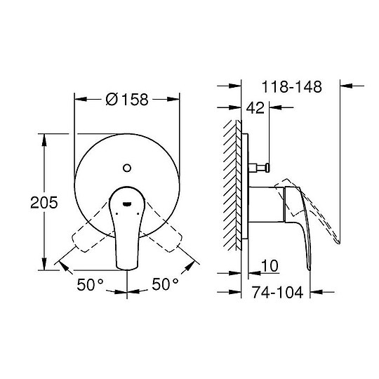 Bild 4 - Unterputz-Wannenmischer Grohe Eurosmart, Rosette  158 mm, chrom - 24043003