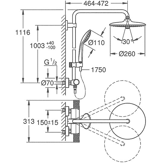 Bild 7 - Brause-System Grohe Euphoria 260 27296003, mit Thermostatbatterie, chrom - 27296003